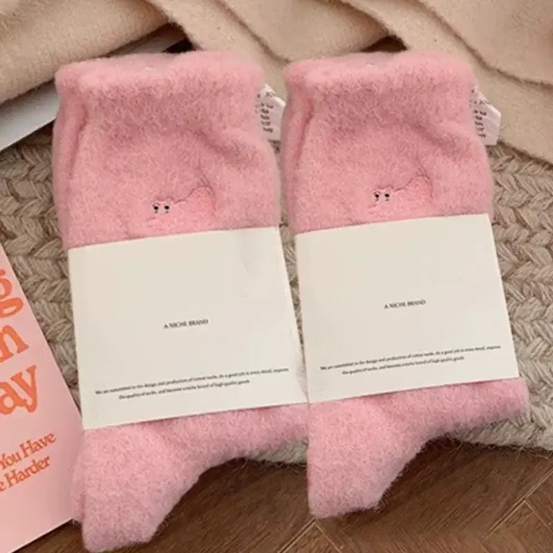 3Pairs Premium Feel Cute Cat Cozy Hairy Mink Velvet Socks Autumn Winter Hosiery Thickened Plush Warm Sleep Home Fluffy