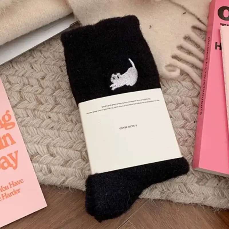 3Pairs Premium Feel Cute Cat Cozy Hairy Mink Velvet Socks Autumn Winter Hosiery Thickened Plush Warm Sleep Home Fluffy