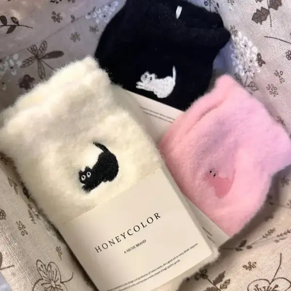Pairs Cute Cat Fluffy Mink Velvet Socks Warm Plush Autumn Winter