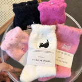 Pairs Cute Cat Fluffy Mink Velvet Socks Warm Plush Autumn Winter