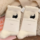 Pairs Cute Cat Fluffy Mink Velvet Socks Warm Plush Autumn Winter - White(2pairs)