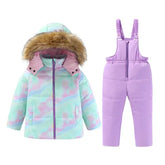 Kids Hooded Ski Suit – Warm Cotton Snowboard Jacket & Pants for Girls (4–8T) Winter Outdoor Sportswear