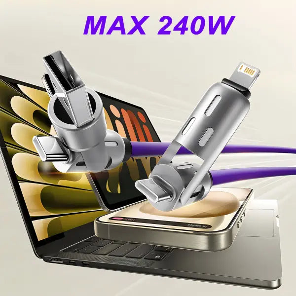 4-in-1 240w USB Cable PD Fast 1M LED Cord for iPhone and Samsung