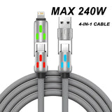 4-in-1 240w USB Cable PD Fast 1M LED Cord for iPhone and Samsung - Gray 1M
