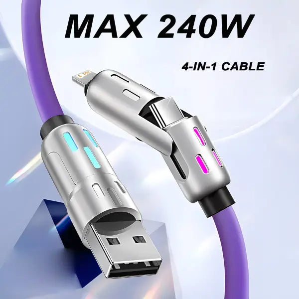 4-in-1 240w USB Cable PD Fast 1M LED Cord for iPhone and Samsung