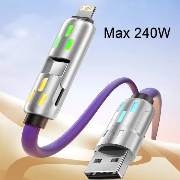 4-in-1 240w USB Cable PD Fast 1M LED Cord for iPhone and Samsung