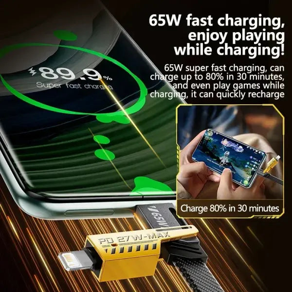4 in 1 Mecha Fast Charging Data Cable Cord PD 27W For iPhone 15 Samsung Xiaomi 65W USB Type C Multi Port Quick Charge