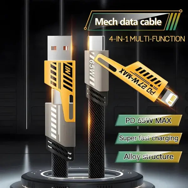 4 in 1 Mecha Fast Charging Data Cable Cord PD 27W For iPhone 15 Samsung Xiaomi 65W USB Type C Multi Port Quick Charge