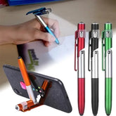 4 In 1 Multifunction Ballpoint Pen with LED Light Fold Phone Holder Night Read Writing Pencil Office School Student