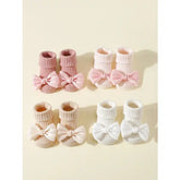 4 Pairs Toddler Ankle Socks – Soft Cotton Bow Socks for Baby Girls Anti-Slip 0–24 Months - SU027-4qfdlj / 1-2y