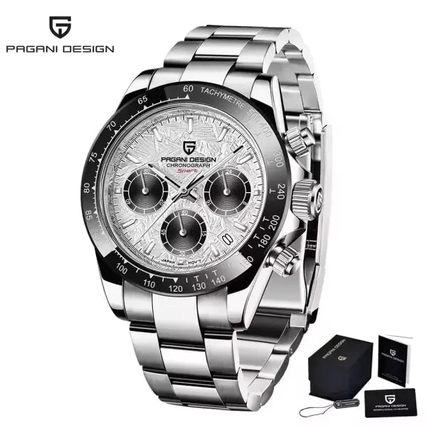 Pagani Design Men Quartz Chronograph Stainless Steel Case Watch - steel sand white