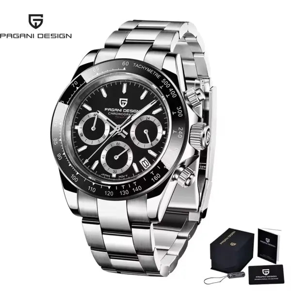 Pagani Design Men Quartz Chronograph Stainless Steel Case Watch - steel black 1