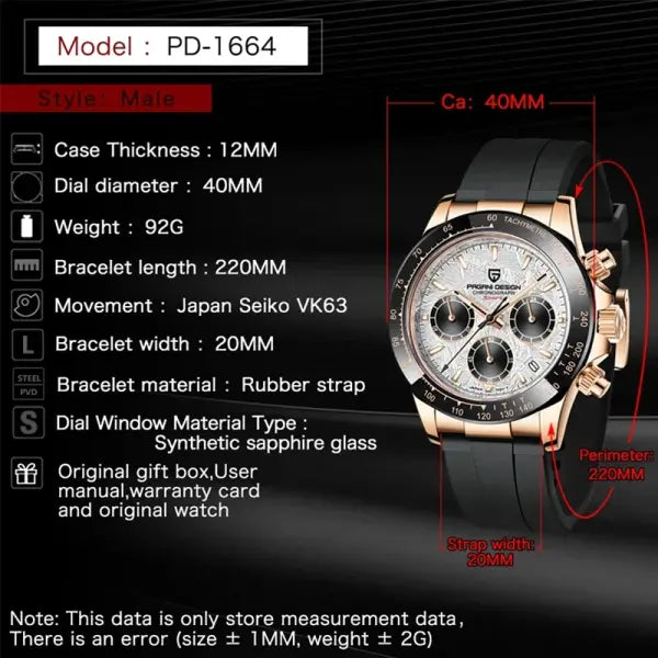 Pagani Design Men Quartz Chronograph Stainless Steel Case Watch