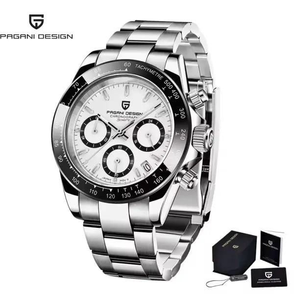 Pagani Design Men Quartz Chronograph Stainless Steel Case Watch - steel white
