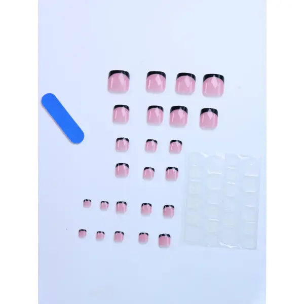 48pcs French Black Border Foot Armour Glossy Fake Toenails Set