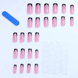 48pcs French Black Border Foot Armour Glossy Fake Toenails Set