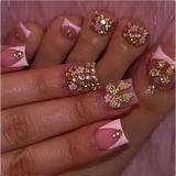 48pcs French Black Border Foot Armour Glossy Fake Toenails Set - Pink