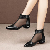Soft Leather Flat Heel Net Boots Women''s Hollow Flat Bottom Sandals