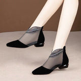 Soft Leather Flat Heel Net Boots Women''s Hollow Flat Bottom Sandals