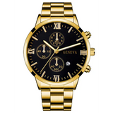 Complete calendar gold alloy mens quartz watch and jewelry set