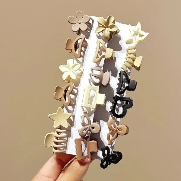Small Hair Clips Beige Mixed Pack Geometric Hair Claws for Daily