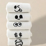 5 Pairs Men Casual Cartoon Socks Trendy Soft Knit Middle Tube - 5 Pairs / One Size