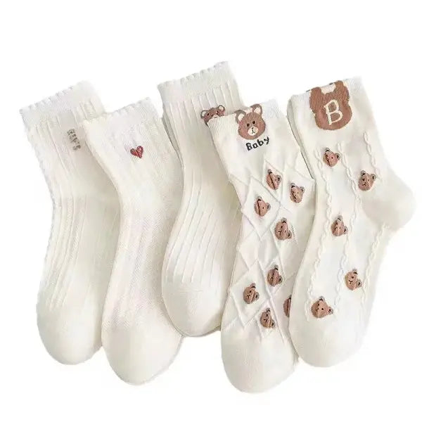 5 Pairs Men Casual Cartoon Socks Trendy Soft Knit Middle Tube - 5 Pairs / One Size