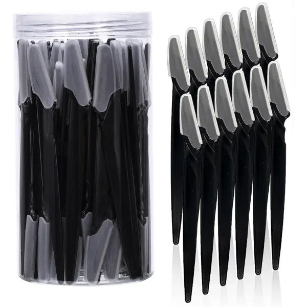 Stainless Steel Eyebrow and Face Razor Set for Versatile Hair Removal - 40pcs Black
