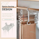 5 in1 Save Space Pants Hanger Collapsible Towel Tie Hook Multi-functional Clothes Trouser Rack Wardrobe Closet