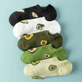5 Pairs Avocado Crew Ankle Socks Cartoon Fresh Fashion Breathable Summer And Autumn Kawaii Comforts Women’s Low Cut