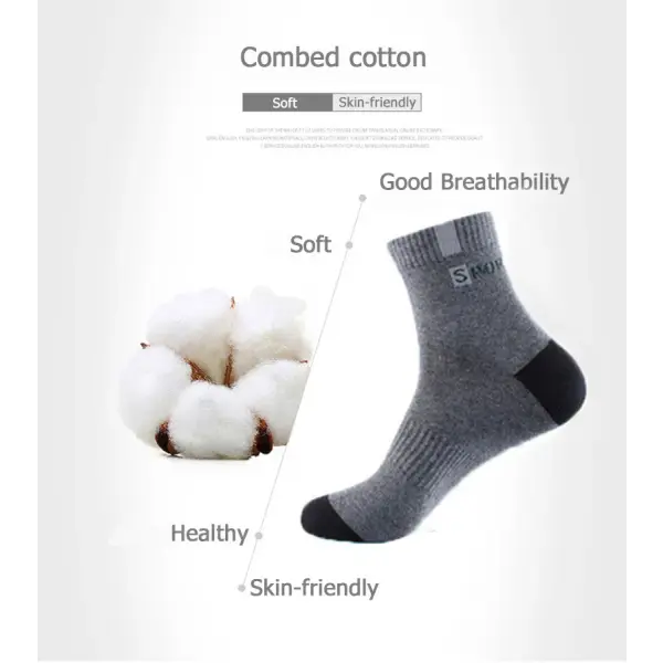 5 Pairs Cotton Sock for Men Sport Breathable Soft Letter Fashion Sneakers High Elastic Middle Tube Stocking Towel Sox