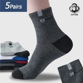 5 Pairs Cotton Sock for Men Sport Breathable Soft Letter Fashion Sneakers High Elastic Middle Tube Stocking Towel Sox