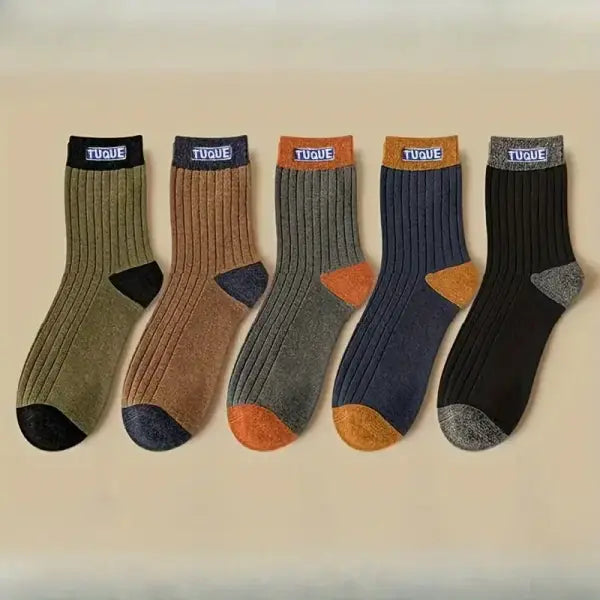 5 Pairs Men’s Trendy Color Block Crew Socks Breathable Comfy Casual - 10 Pairs / EU 39-45