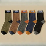 5 Pairs Men’s Trendy Color Block Crew Socks Breathable Comfy Casual - 10 Pairs / EU 39-45