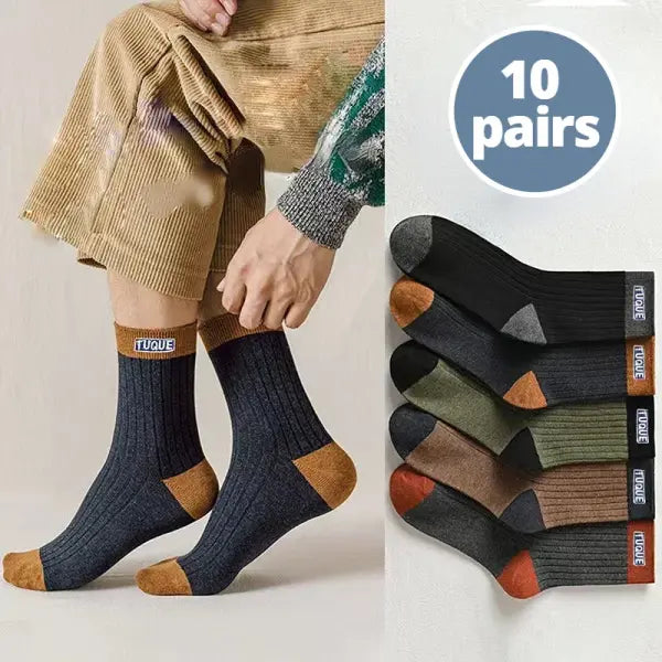 5 Pairs Men’s Trendy Color Block Crew Socks Breathable Comfy Casual - 10 Pairs / EU 39-45