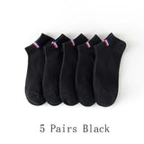 5 Pairs Thin Boat Socks Summer Blending Plain Color Mens Casual Breathable Sweat Absorbing Calibration - 5 Pairs Black