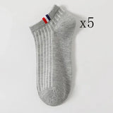 5 Pairs Thin Boat Socks Summer Blending Plain Color Mens Casual Breathable Sweat Absorbing Calibration - 5 Pairs Gray-b