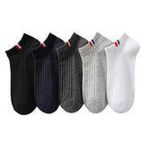 5 Pairs Thin Boat Socks Summer Blending Plain Color Mens Casual Breathable Sweat Absorbing Calibration