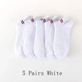 5 Pairs Thin Boat Socks Summer Blending Plain Color Mens Casual Breathable Sweat Absorbing Calibration - 5 Pairs White