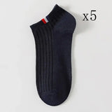 5 Pairs Thin Boat Socks Summer Blending Plain Color Mens Casual Breathable Sweat Absorbing Calibration - 5 Pairs Navy