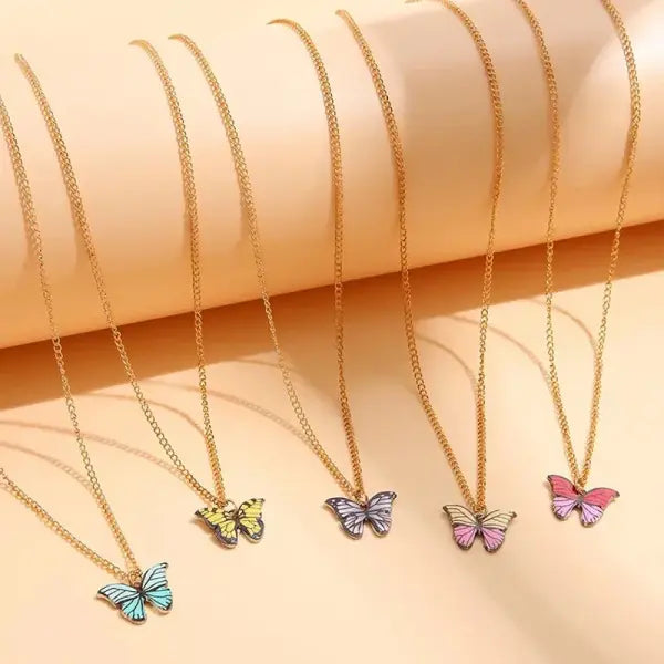 5 Pcs Fashion Boho Colorful Butterfly Necklaces Set for Women