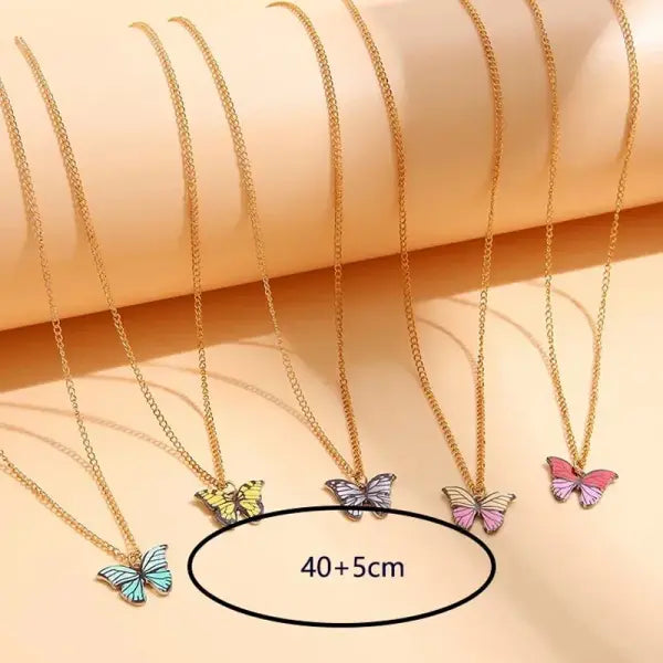 5 Pcs Fashion Boho Colorful Butterfly Necklaces Set for Women