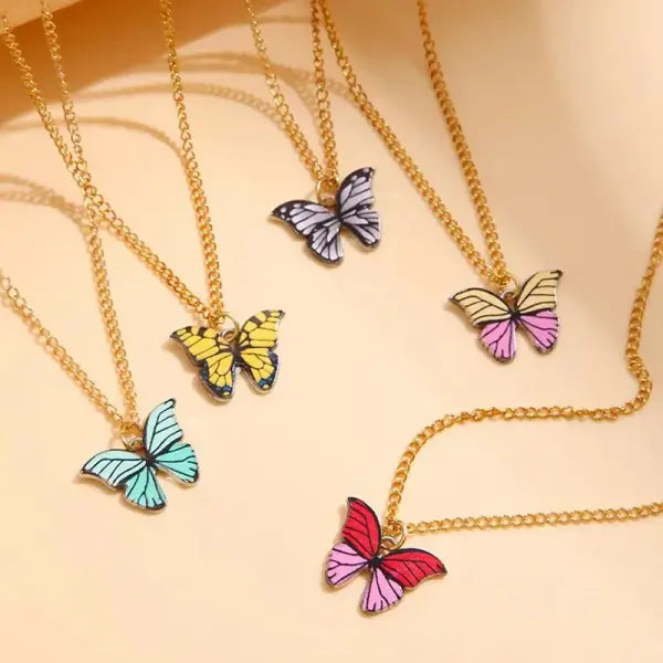 5 Pcs Fashion Boho Colorful Butterfly Necklaces Set for Women