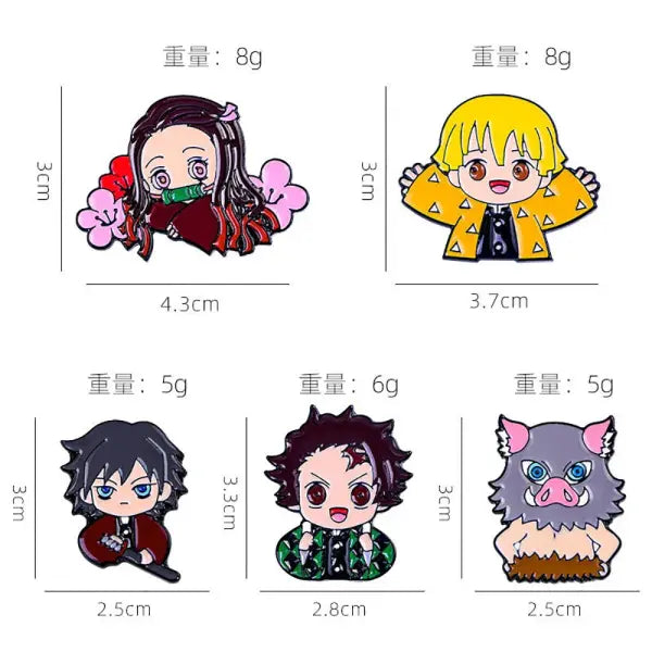 5 Piece Demon Slayer Anime Cosplay Brooches and Character Pins - 01