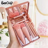 5-Piece Portable Cosmetic Brush Set with Mirror Box for Easy Travel - Himpall