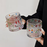 Hand Painted Rattan Glass Tumbler with Matching Base - Rattan money - Hair Remover