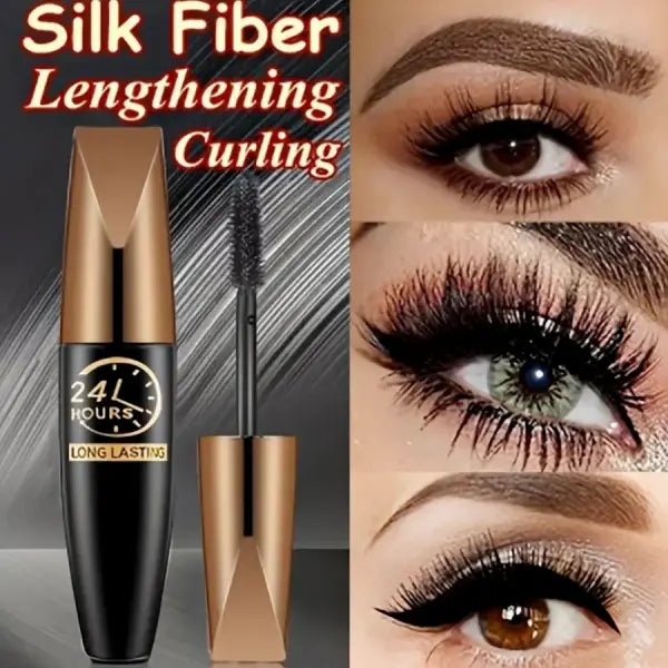 5D Silk Fiber Eye Black Mascara Waterproof Lengthens Lashes - black