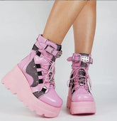 Pink Wedge Boots in Faux Polyurethane Material