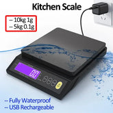 5kg/0.1g 10kg/1g Digital Electronic Kitchen Scale LCD Display Fully Waterproof Stainless Steel Measuring Weighing