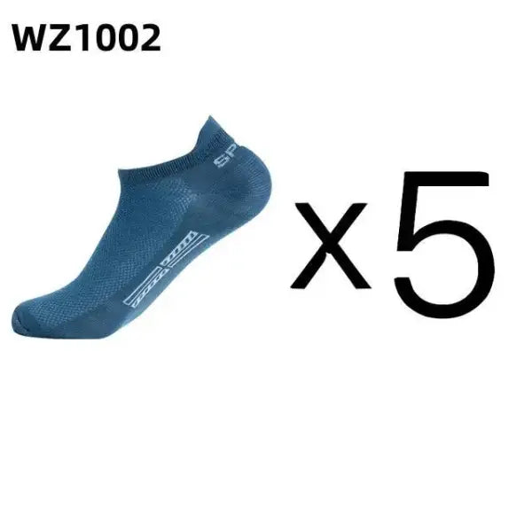 5 Pairs Men’s Cotton Mesh Breathable Low Cut Athletic Ankle Socks - Blue